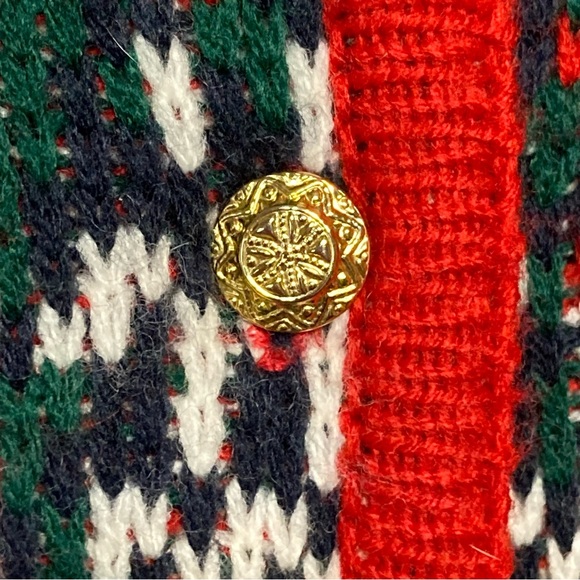 VINTAGE CRYSTAL-KOBE KNIT CARDIGAN SWEATER PLAID GOLD BUTTONS POCKETS SIZE MED - Picture 3 of 10